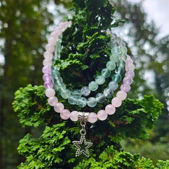 Green Fluorite, Black Moonstone, Lilac Amethyst and Rose Quartz Prayer Beads - Picture 2 of 5